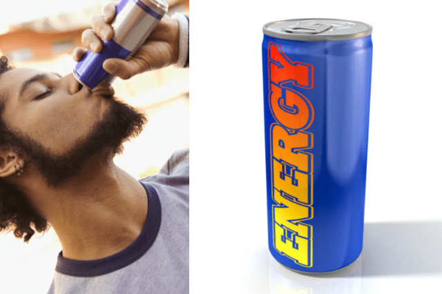 man drinking a can of energy drink