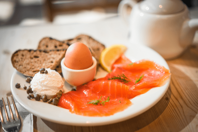 SALMON AND EGGS FOR BEAKFAST